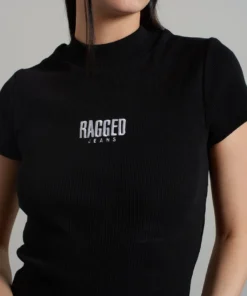 The Ragged Priest Ragged Black Ribbed Short Sleeve Tee