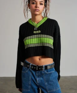 The Ragged Priest WOMEN'S Ragged Green Stripe Cropped Knit