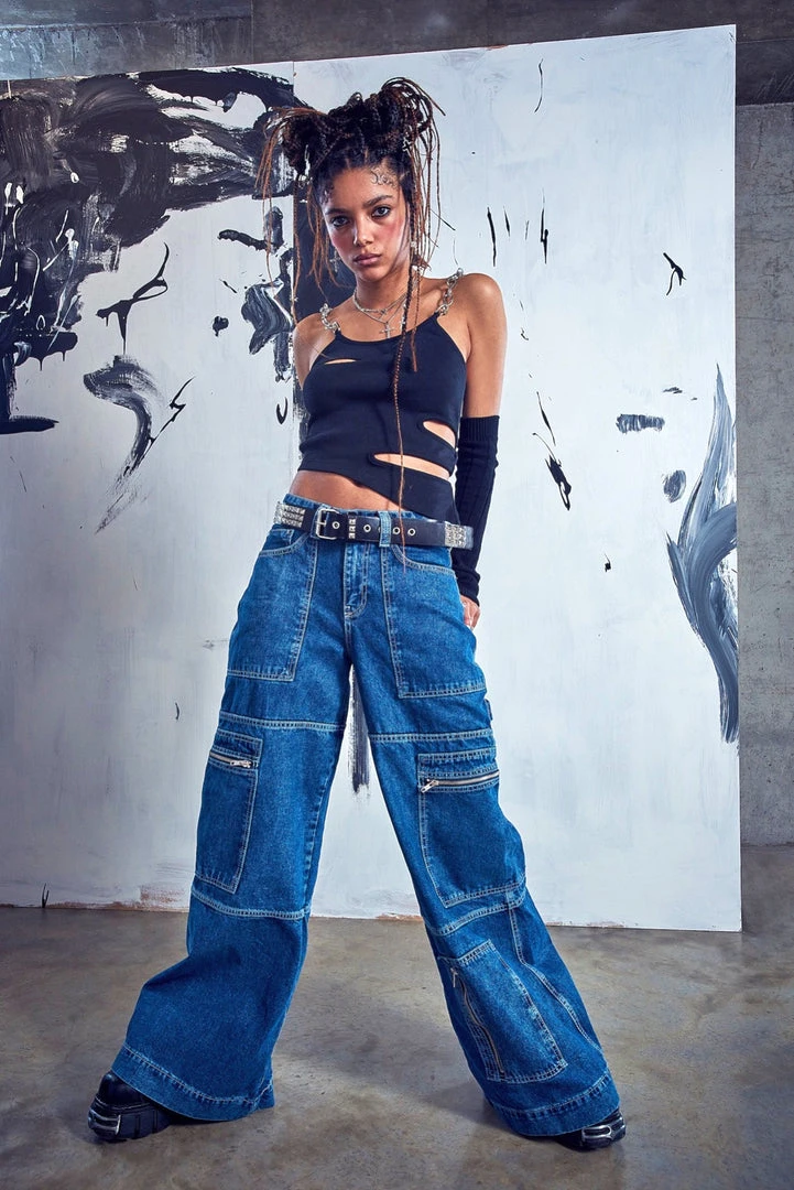 The Ragged Priest WOMEN'S Zip Sweeper Jean - Blue 2 The Ragged Priest WOMEN'S Zip Sweeper Jean - Blue