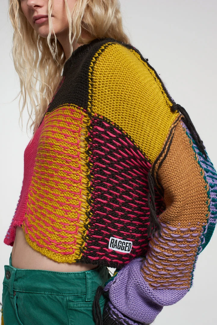 The Ragged Priest NEW ARRIVALS Mirage Patchwork Cropped Jumper 4 The Ragged Priest NEW ARRIVALS Mirage Patchwork Cropped Jumper