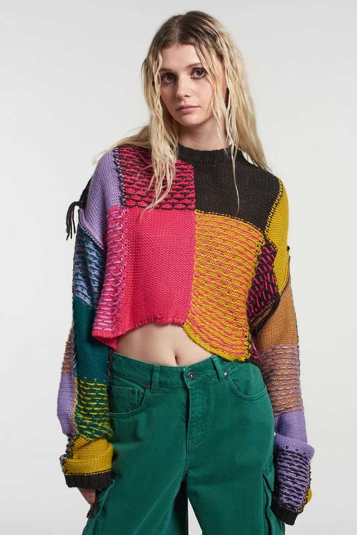 The Ragged Priest NEW ARRIVALS Mirage Patchwork Cropped Jumper 1 The Ragged Priest NEW ARRIVALS Mirage Patchwork Cropped Jumper