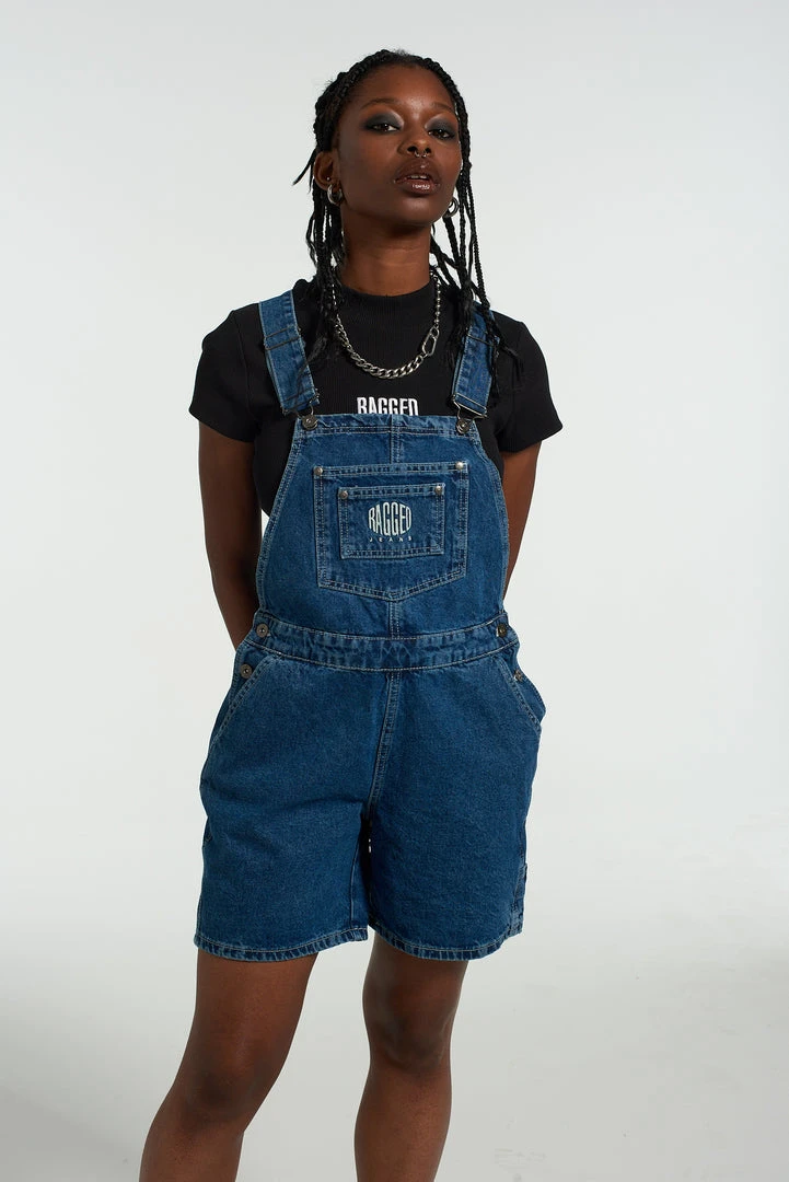 The Ragged Priest Ragged Blue Dungaree Shorts 2 The Ragged Priest Ragged Blue Dungaree Shorts