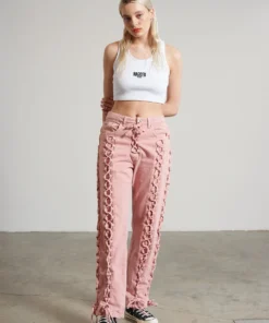The Ragged Priest Mellow Lace Up Dad Jean Pink WOMEN'S