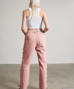 The Ragged Priest Mellow Lace Up Dad Jean Pink WOMEN'S