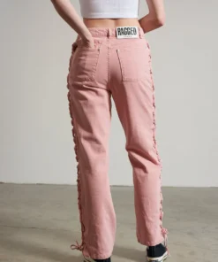 The Ragged Priest Mellow Lace Up Dad Jean Pink WOMEN'S