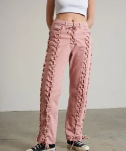 The Ragged Priest Mellow Lace Up Dad Jean Pink WOMEN'S