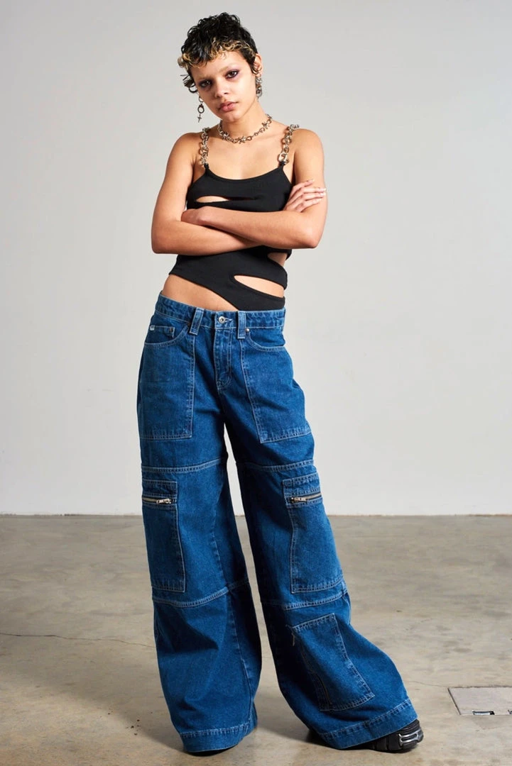 The Ragged Priest WOMEN'S Zip Sweeper Jean - Blue 1 The Ragged Priest WOMEN'S Zip Sweeper Jean - Blue