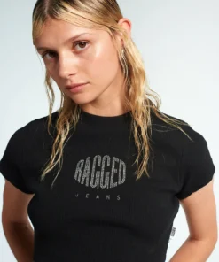 The Ragged Priest Ragged Diamante Black Cropped Tee