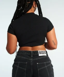 The Ragged Priest Ragged Diamante Black Cropped Tee