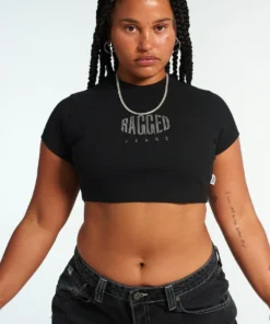 The Ragged Priest Ragged Diamante Black Cropped Tee