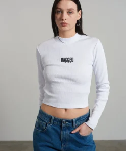 The Ragged Priest Ragged White Ribbed Long Sleeve Tee